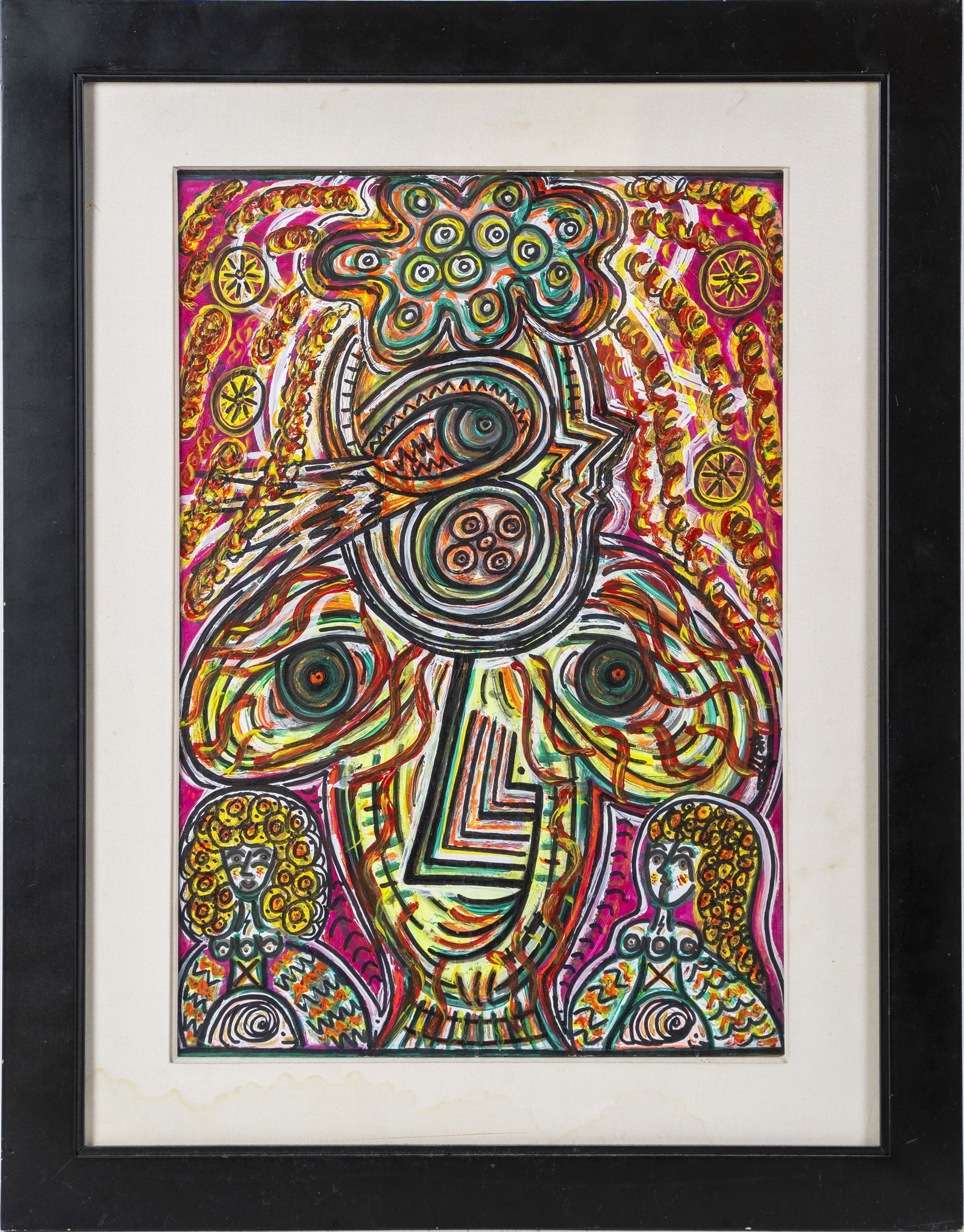 Vintage American School Modernist Mixed Media Painting: Mixed media. Framed. Image size, 18L x 24H.