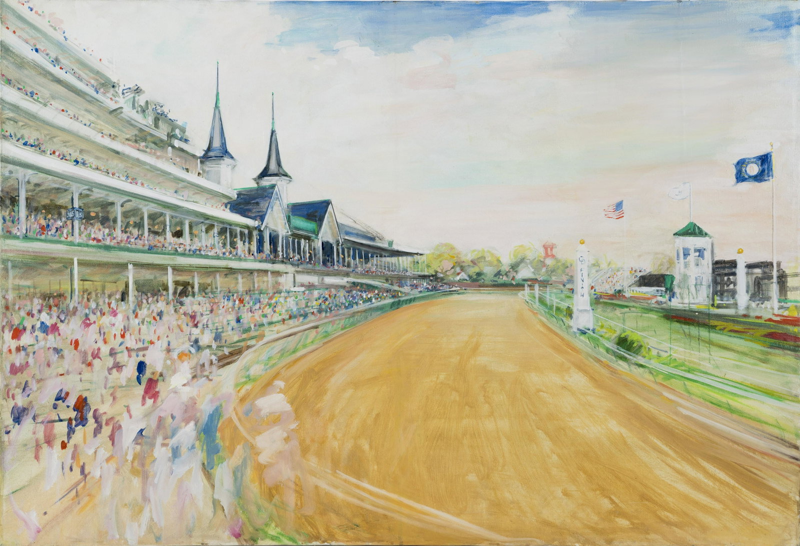 Kamil Kubik Original Large Horse Race Sporting Art Oil Painting: Up for sale here is a really nice impressionist painting by Kamil Kubik (1930 - 2011). From the estate of the artist. Letter of provenance to the winner. Oil on canvas. Unsigned. Image size, 36L x 24H