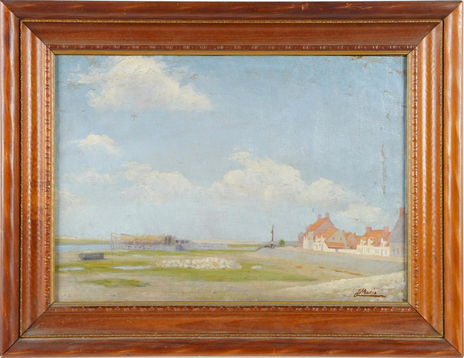 Jacob Maris Signed Dutch Seascape Original Oil Painting: Nice impressionist painting by Jacob Hendricus (Jacobus) Maris (1837 - 1899). Oil on board. Signed. Image size, 17L x 12H.
