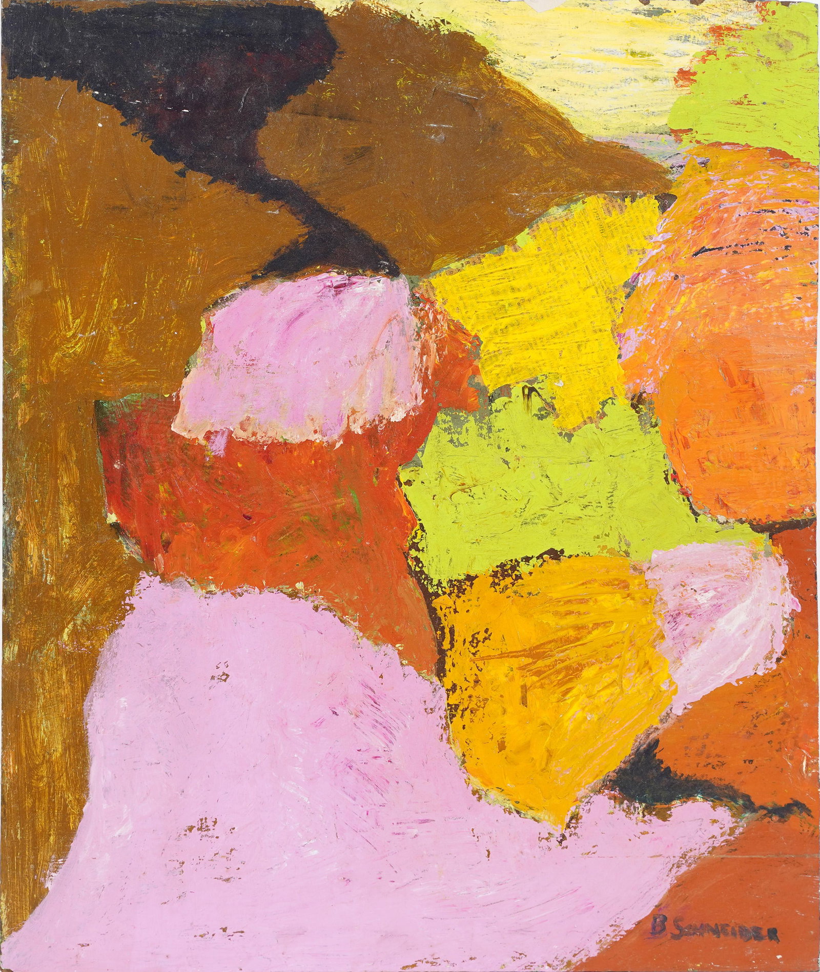 Vintage Mid Century Modern Abstract Expressionist Signed Original Oil Painting: Oil on board. Signed. Unframed. Image size, 20L x 24H.