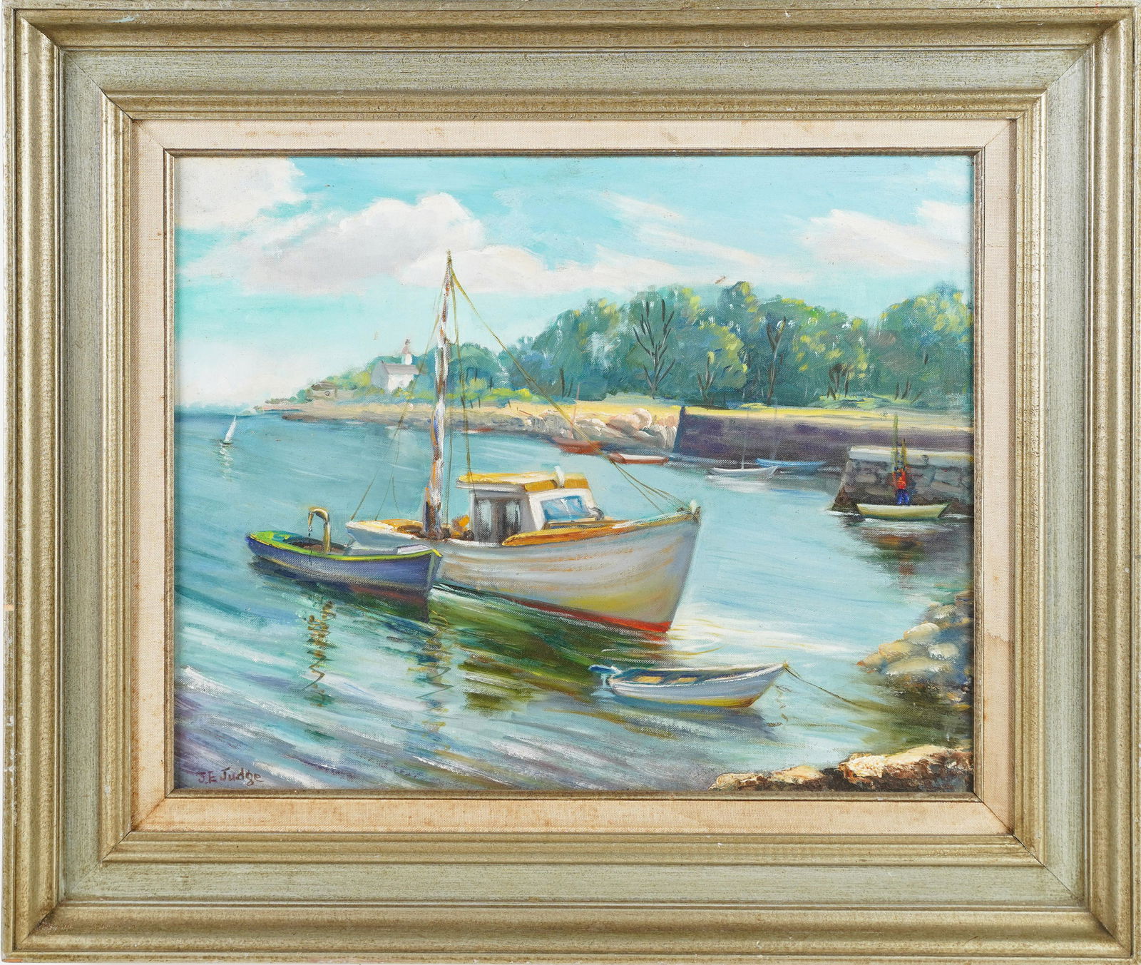 Janet Edna Greenleaf Signed New England Harbor Original Fishing Oil Painting (1 of 6)