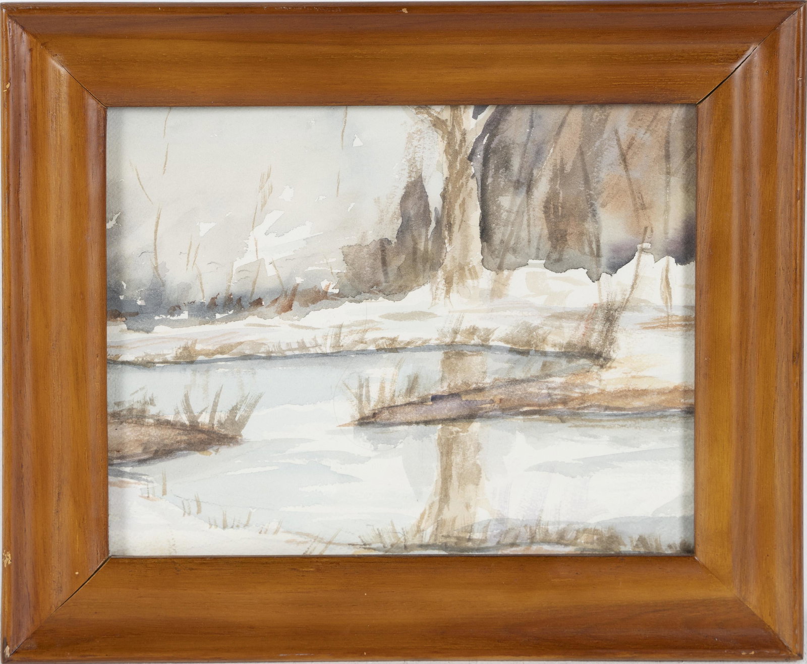 Antique Impressionist Winter Landscape Unsigned Painting: Watercolor on paper. Unsigned. Framed. Image size, 8H x 10L
