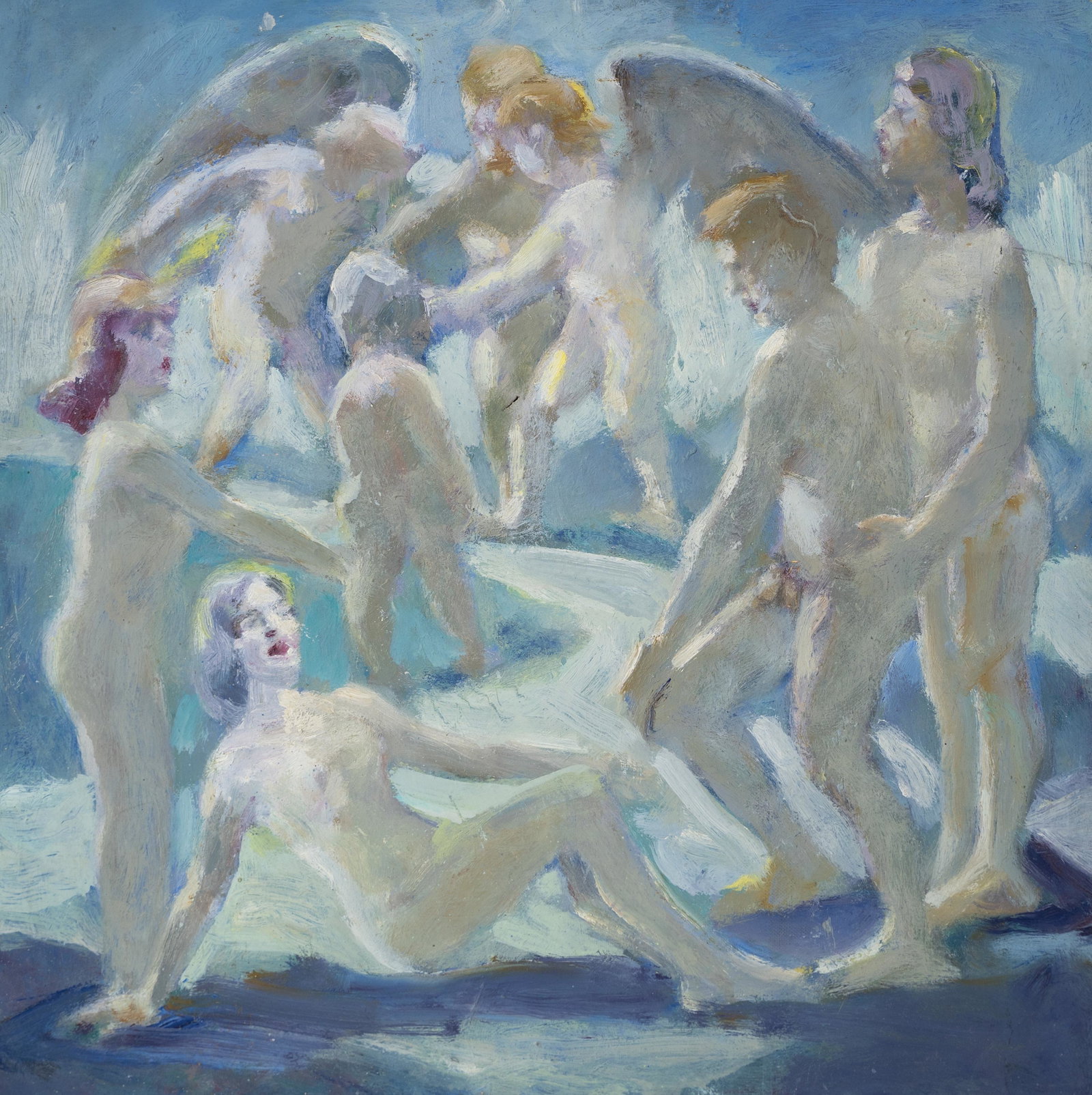 Vintage American School Nude Figure Original WPA Oil Painting: Oil on board. Unsigned. Unframed. Image size, 16H x 15L
