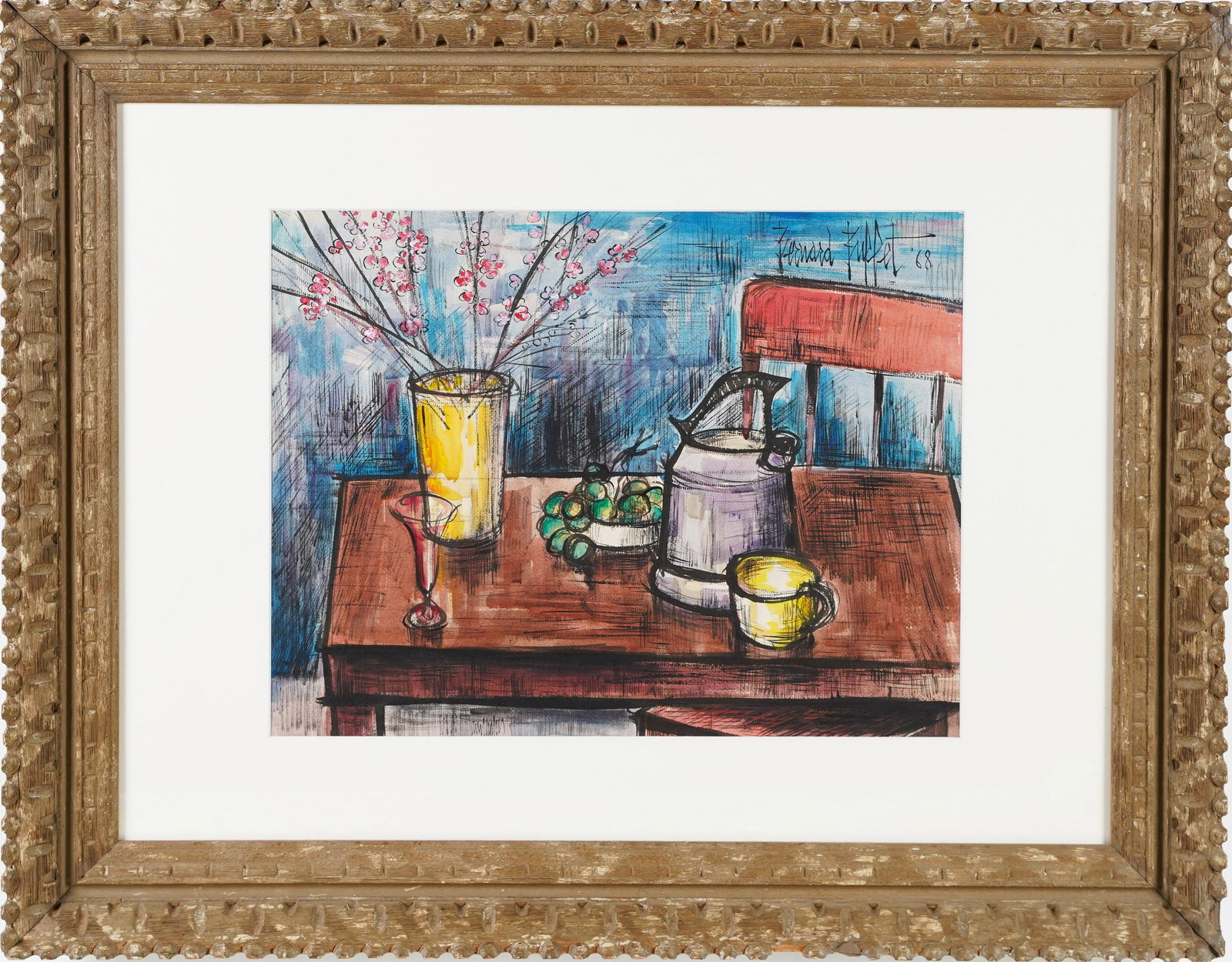 Attributed Bernard Buffet Signed Original Watercolor Still Life Painting (1 of 6)