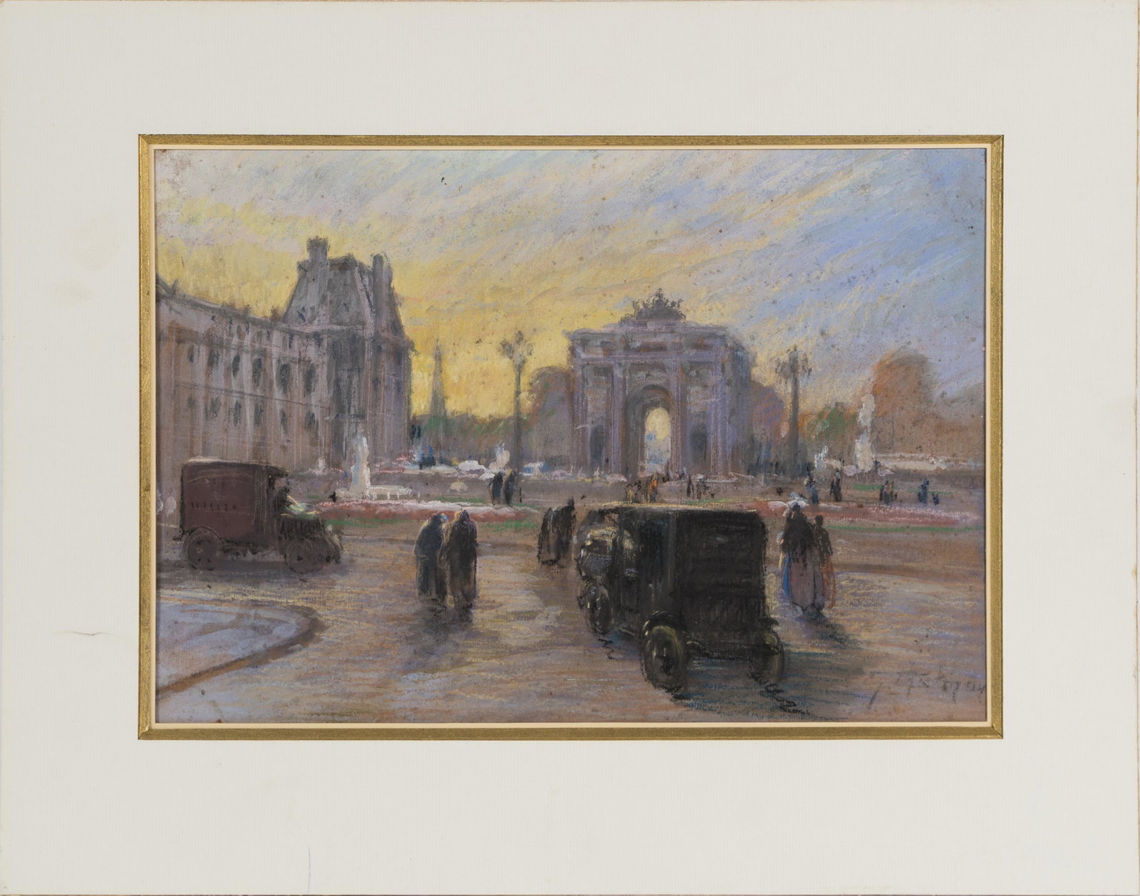 European Impressionist Cityscape Signed Original Painting Paris French Modern: Pastel on board. Signed. Framed. Image size, 9 1/2H x 13 1/2L