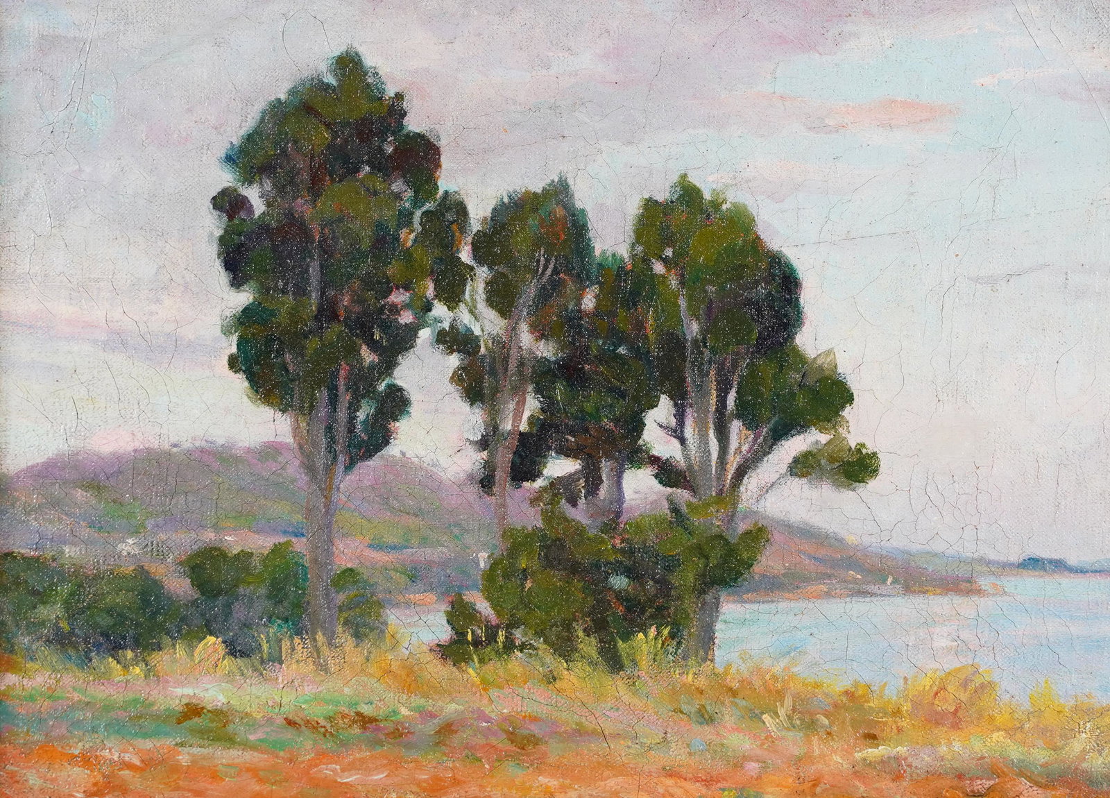Antique Coastal Impressionist Original Oil Painting: Oil on canvas. Unsigned. Framed. Image size, 9 1/2H x 13L