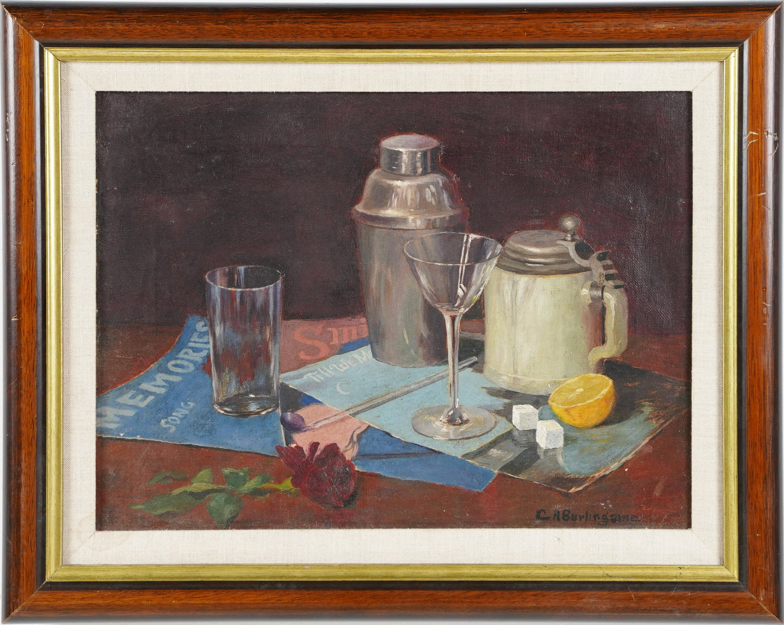 Charles Albert Burlingame Signed American Impressionist Still Life Painting: Oil on canvas by Charles Albert Burlingame (1860 - 1930). Signed. Framed. Image size, 12H x 16L