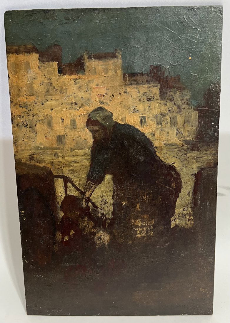 Antique Italian Cityscape Clothes Washer 19th Century Oil Painting (1 of 5)