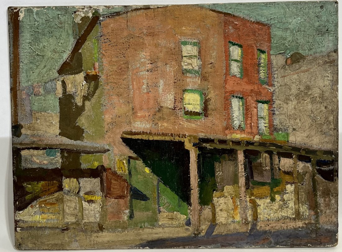 Antique New York City Ashcan School Modernist Street Scene Oil Painting (1 of 8)