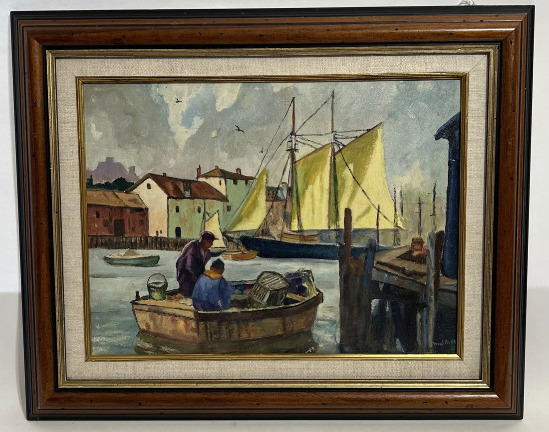 Mabel Silver Female American Impressionist Rockport Fishing Harbor Oil Painting (1 of 6)