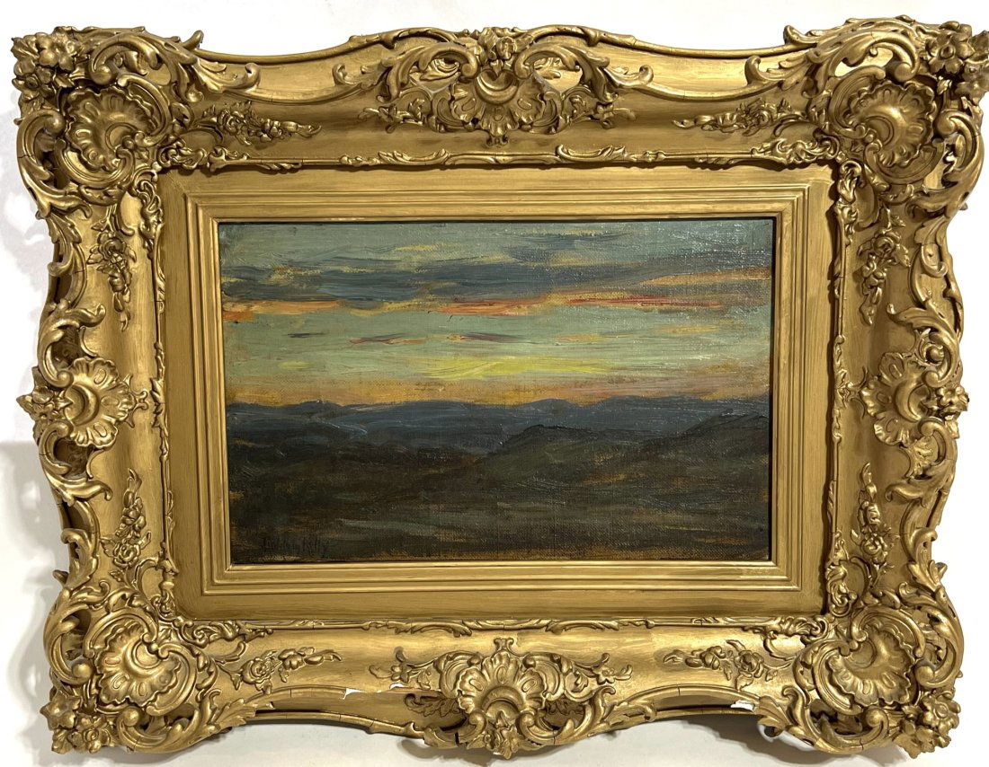 Antique Early American Female Impressionist Signed Landscape Sunset Oil Painting 1895 (1 of 7)
