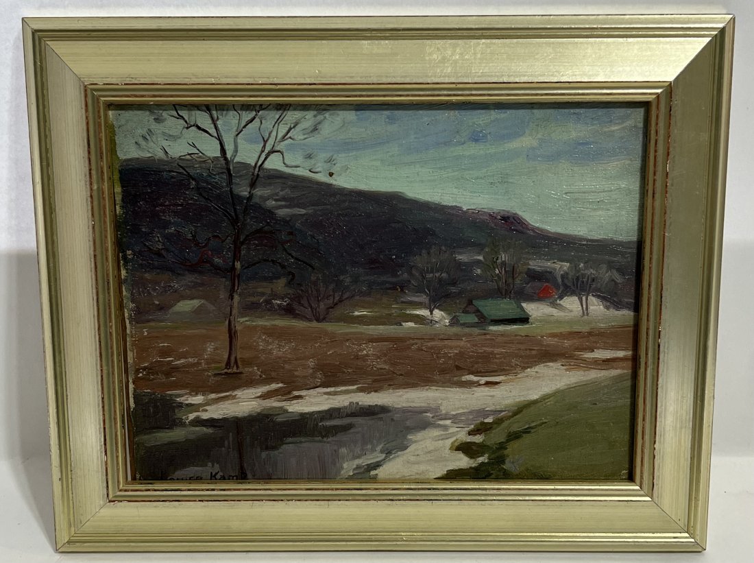 Louise Kamp Signed Winter River Landscape Antique Framed Oil Painting (1 of 6)
