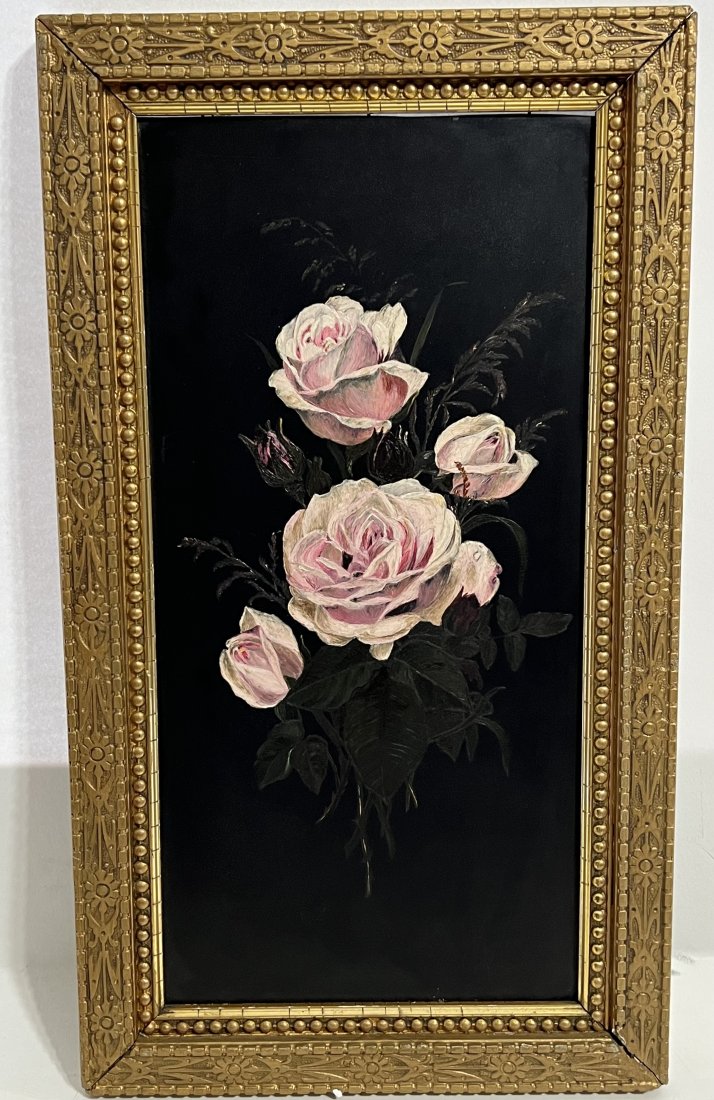 Antique American School Rose Still Life Fine Quality 19th Century Oil Painting (1 of 5)