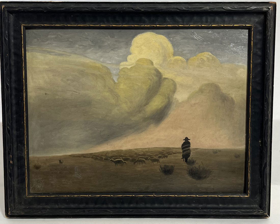 Antique American Midwest Regionalist Benton School Sheep Herder Cloudscape Painting (1 of 5)