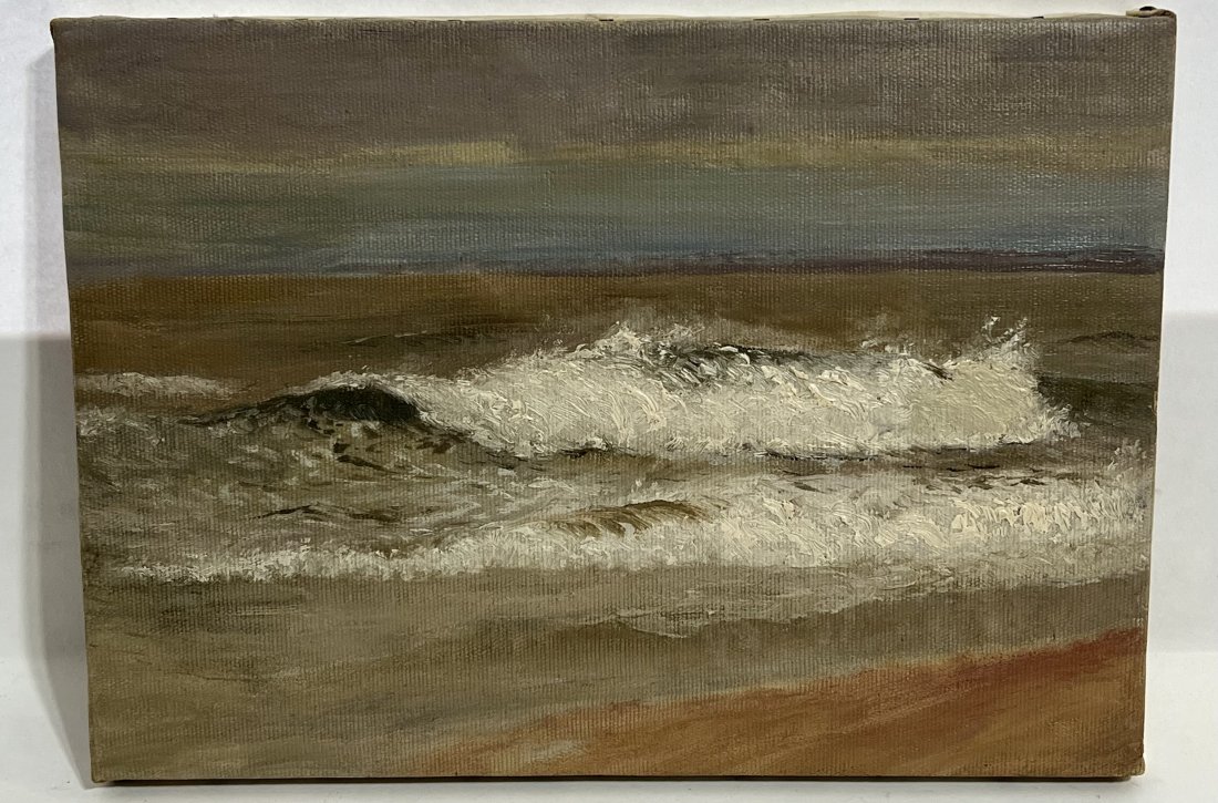 Antique American School Impressionist Wave Study Original Oil Painting (1 of 5)