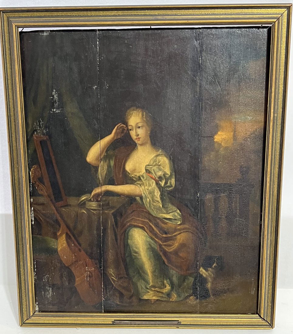 Antique Old Master Willem Van Mieris German Oil Painting Dog Woman Portrait (1 of 7)