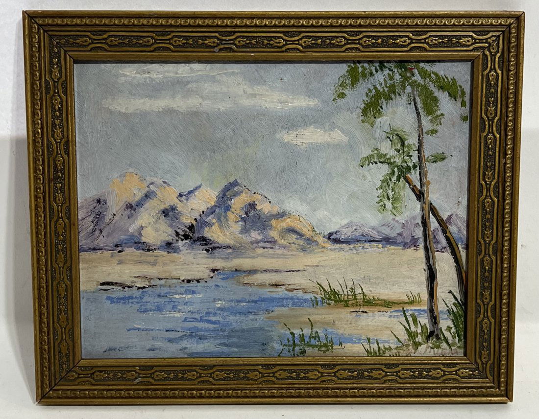 Antique Impressionist Tropical Beach Landscape Signed Framed Oil Painting (1 of 3)