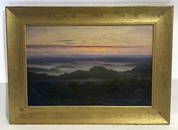 Antique American Hudson River School Panoramic Sunset Landscape Oil Painting