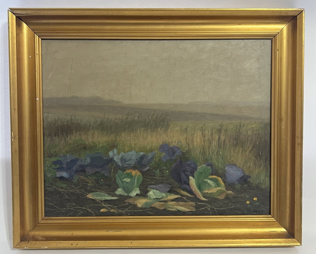 Antique American Impressionist Wild Flower Water Lilly Monogramed Oil Painting: Antique American school oil painting. Oil on canvas. Framed. Signed. Image size, 14 by 18.