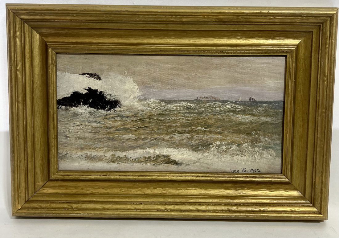 Antique American Nautical Impressionist 1902 Coastal Sailboat Oil Painting (1 of 6)
