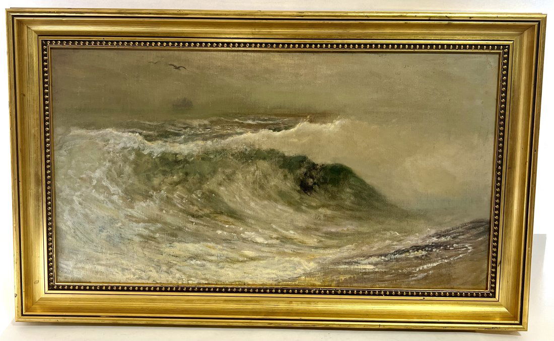 Antique American School Wave Study Seascape Oil Painting (1 of 7)