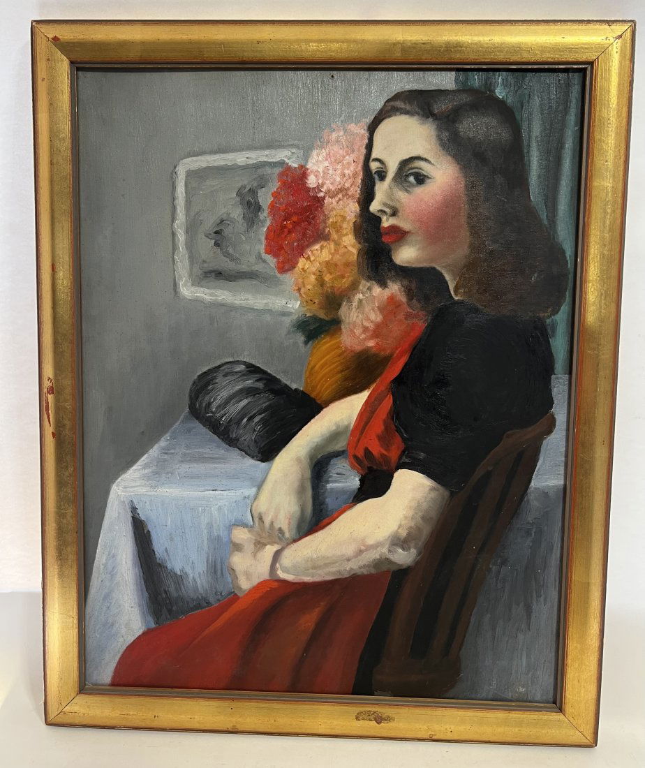 Important American Modernist Young Woman Portrait Large Early  Oil Painting (1 of 7)