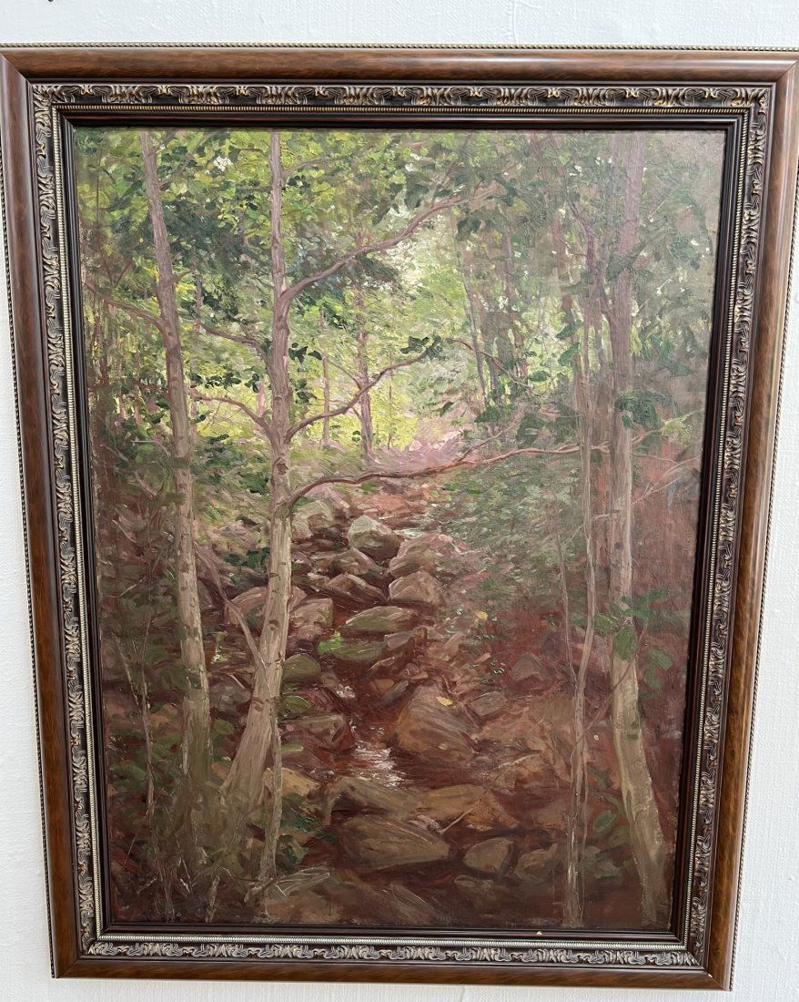Antique American Impressionist Attr Hal Robinson Forest Interior Landscape Oil Painting (1 of 7)