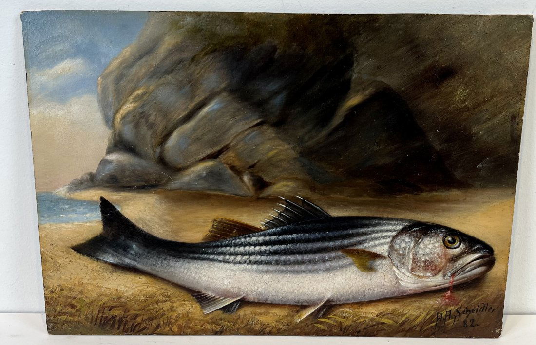 Antique Signed American Sporting Art Fish Portrait Oil Painting (1 of 6)