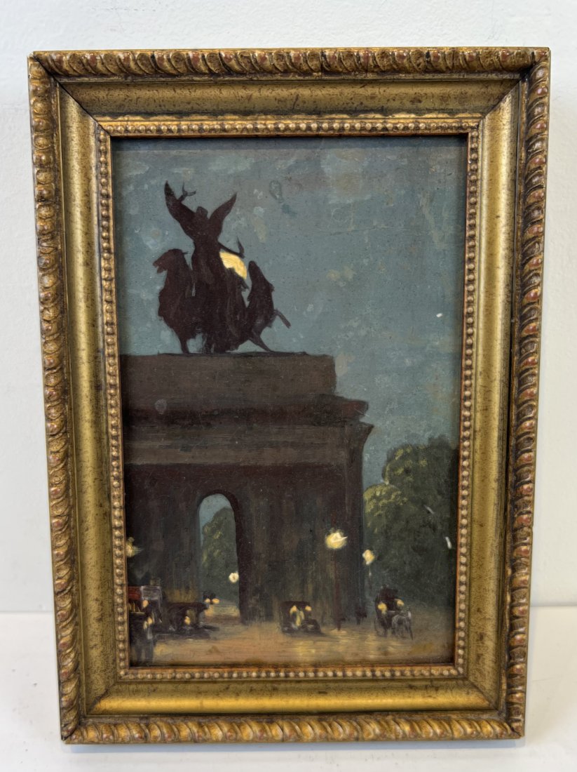 Antique Ashcan School Cityscape Nocturnal Street Light 1900 Oil Painting (1 of 6)