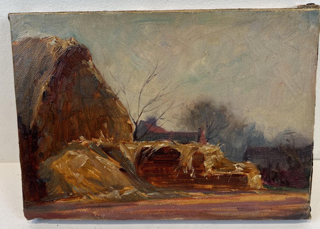 Antique American Impressionist Long Island Hay Barn Oil Painting: Antique American oil painting. Oil on canvas.