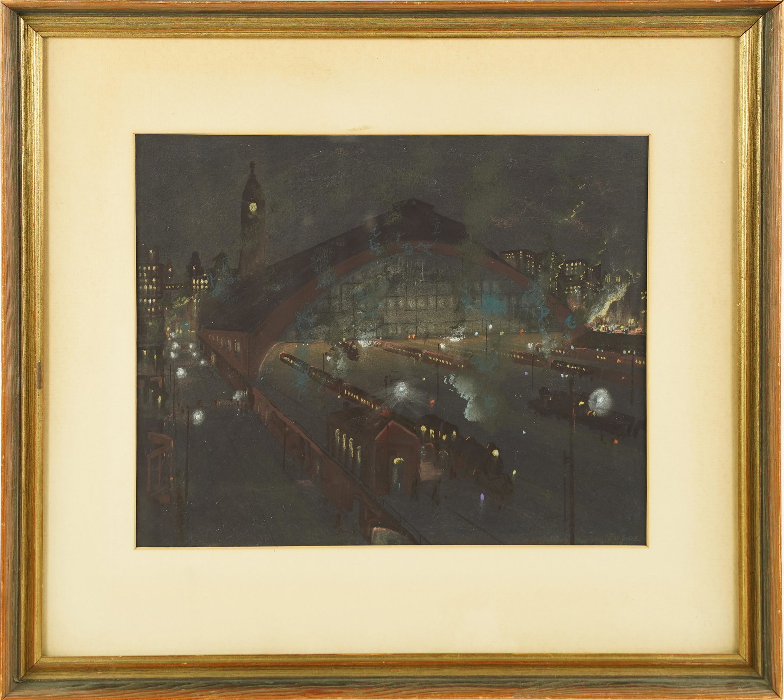 Antique American School Ashcan Train Station Cityscape Impressionist Nocturnal Painting (1 of 7)