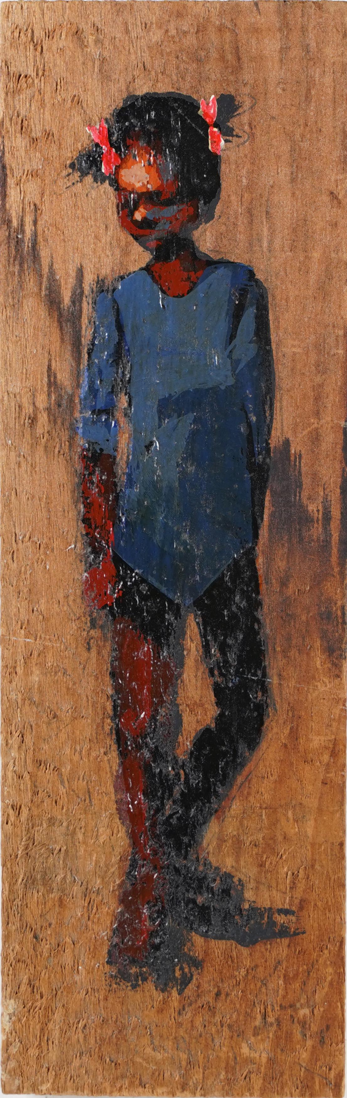 Vintage American School African American Art Young Black Woman Portrait Painting: Antique American school modernist portrait of a young girl. Oil on wood panel. Unframed. Unsigned. Image size, 13H x 4.25L