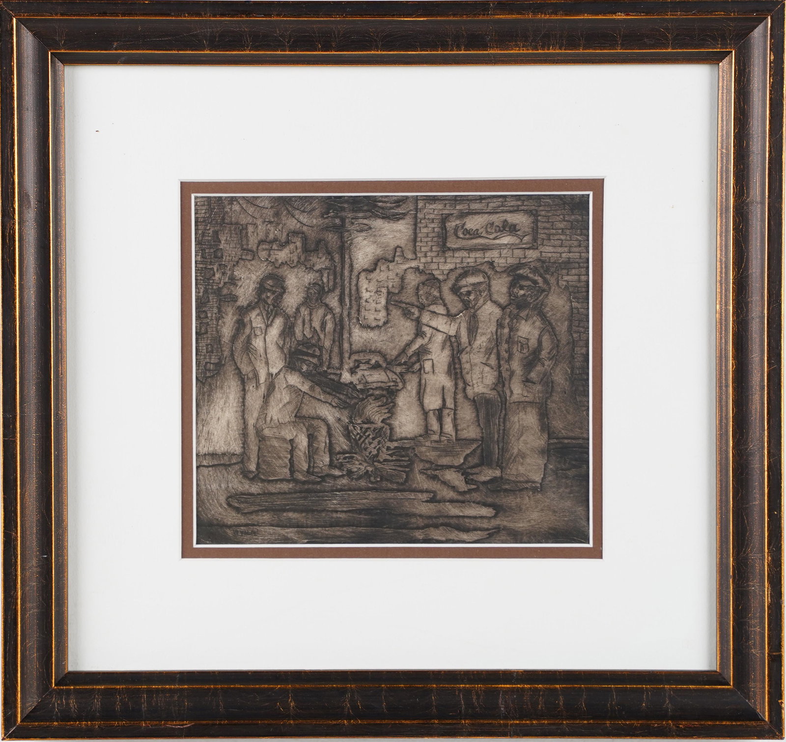 Antique Harlem Renaissance Ashcan School Street Scene Coca-Cola Sign Etching (1 of 4)