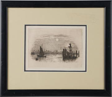 John William Hill Antique Original Etching: Original John William Hill etching.