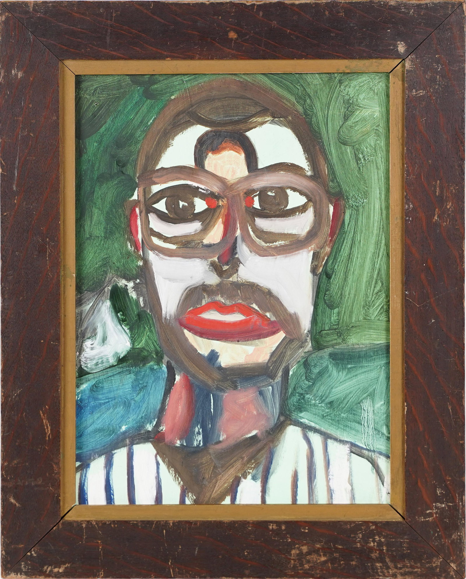 Antique American School Outsider Art Portrait Oil Painting (1 of 4)