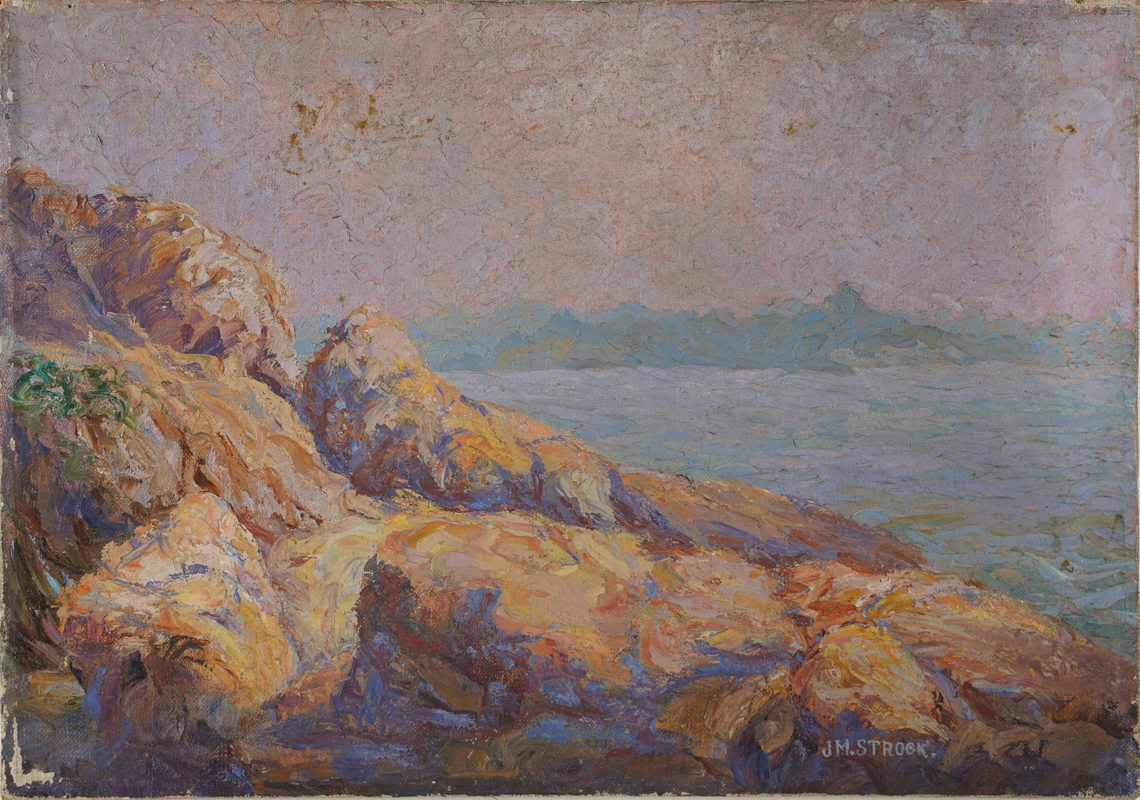 John Strock Signed American Impressionist Luminous Sunset Seascape Oil Painting (1 of 6)