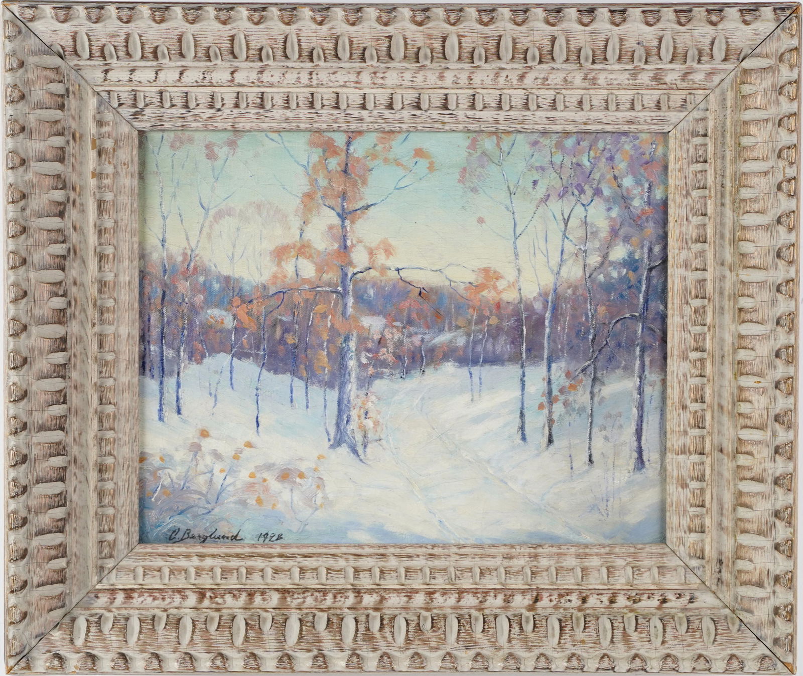 Carl Berglund Signed American Impressionist Winter Landscape Original Framed Oil Painting (1 of 7)