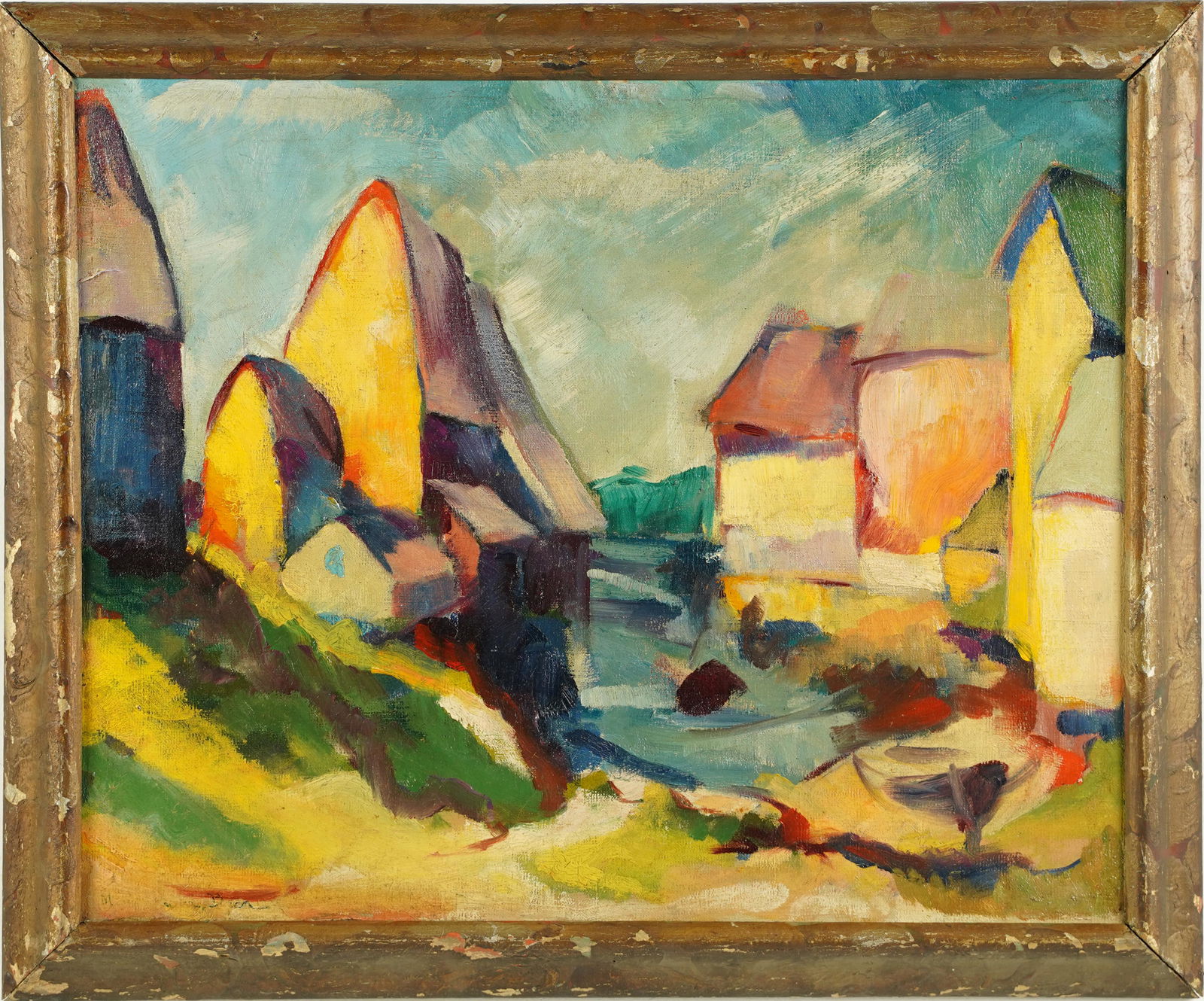 Antique American Modernist School Fauvist Color Palette Signed Framed Oil Painting (1 of 5)