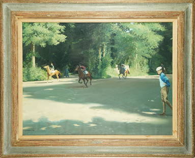 Henry Robertson Craig Vintage Irish Impressionist Horse Race Signed Large Oil Painting: Vintage Irish landscape painting with horses Henry Robertson (Harry) Craig (1916 - 1984). Oil on canvas. Framed. Image size, 40L x 29.75H.