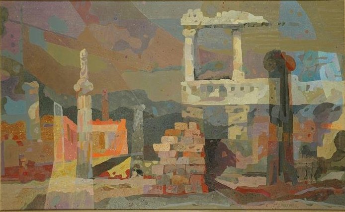 Huge American Modernist Abstract Ruins Cityscape Painting "Echoes of Glory" by John Maxwell (1 of 7)