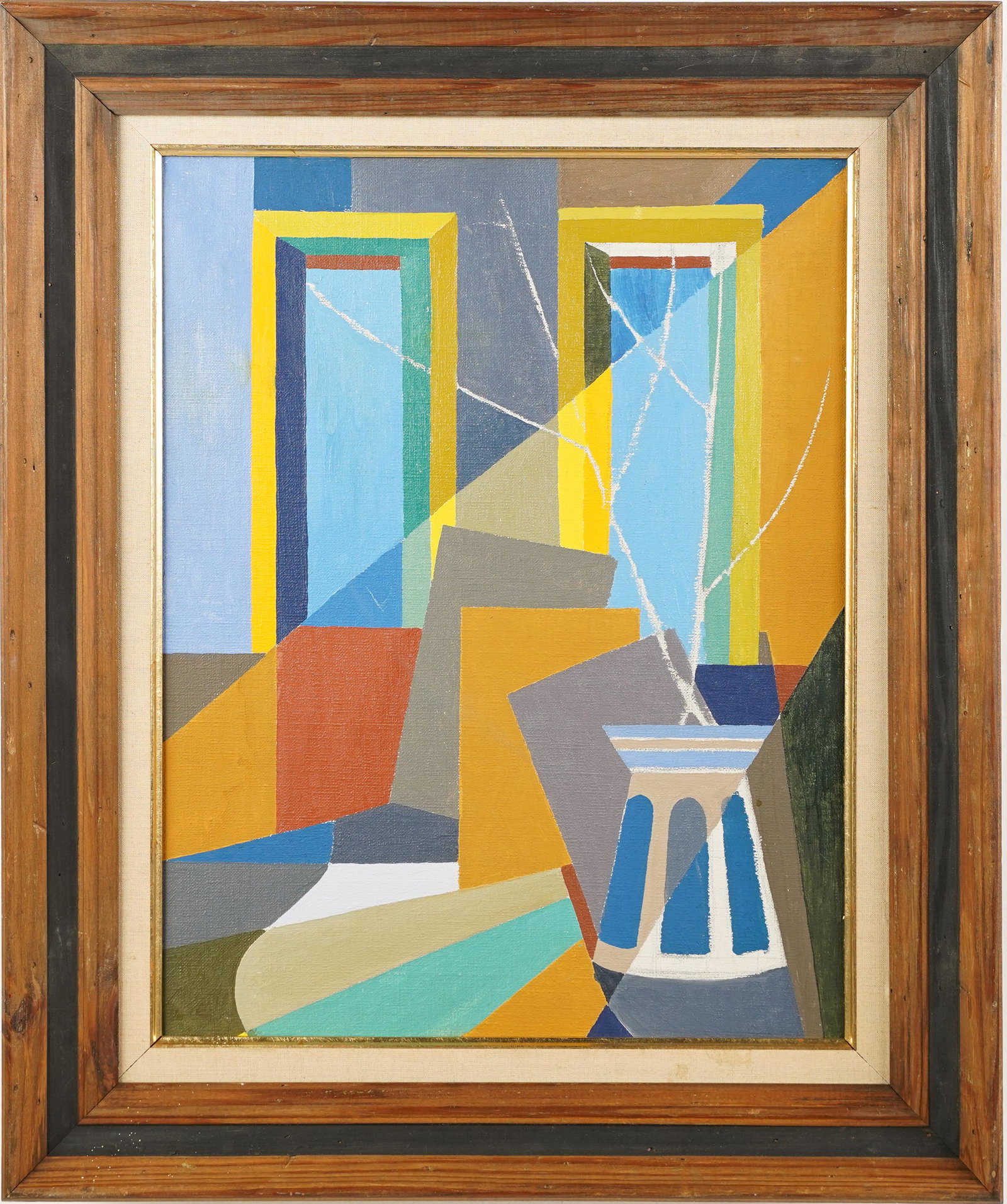Antique American School Cubist Interior Scene Original Framed Oil Painting (1 of 7)