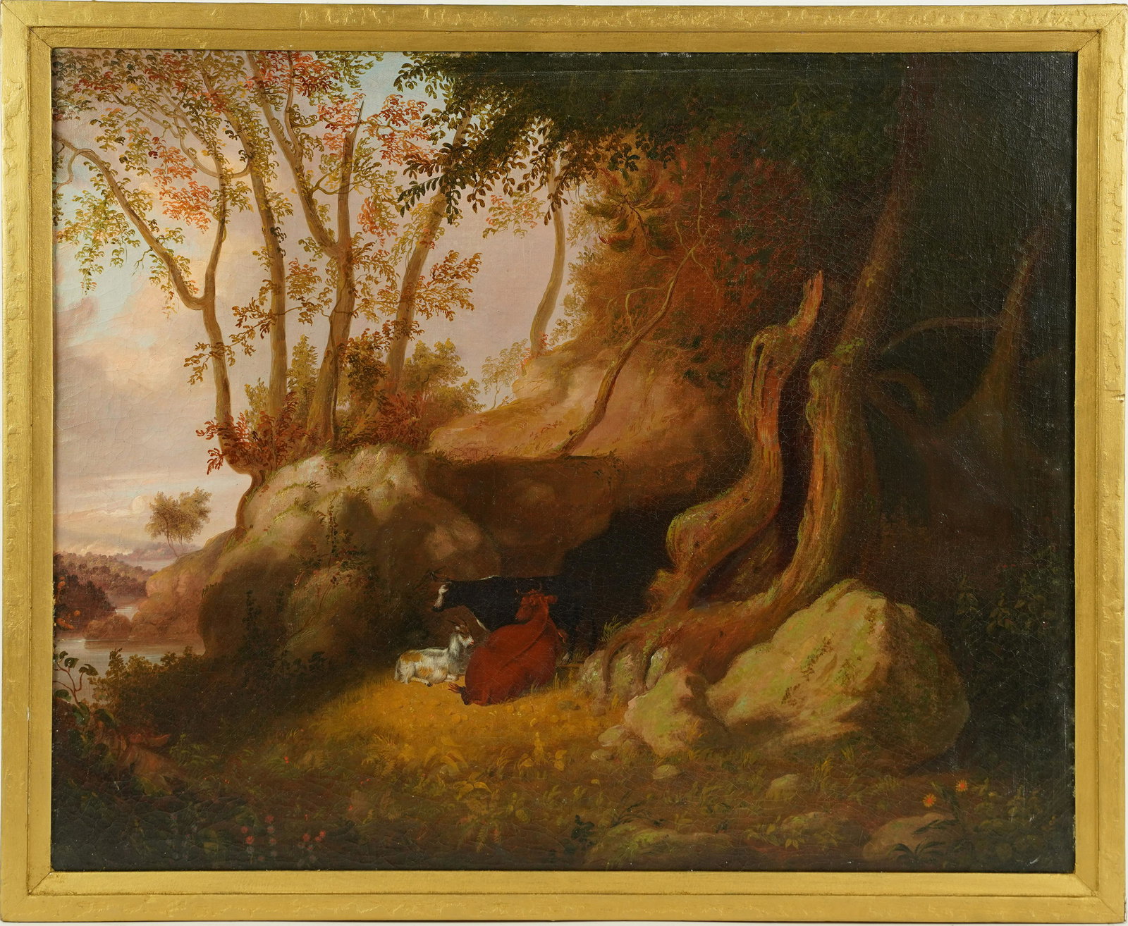 Major American Hudson River School 1840's Landscape with Cows Oil Painting (1 of 5)