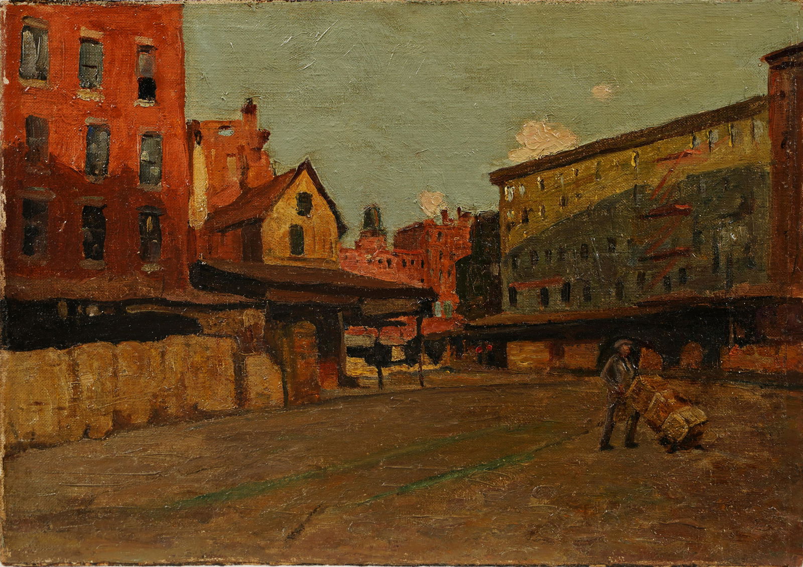 Attr Richard Partington WPA Ashcan Downtown Philadelphia Street Scene Oil Painting (1 of 4)