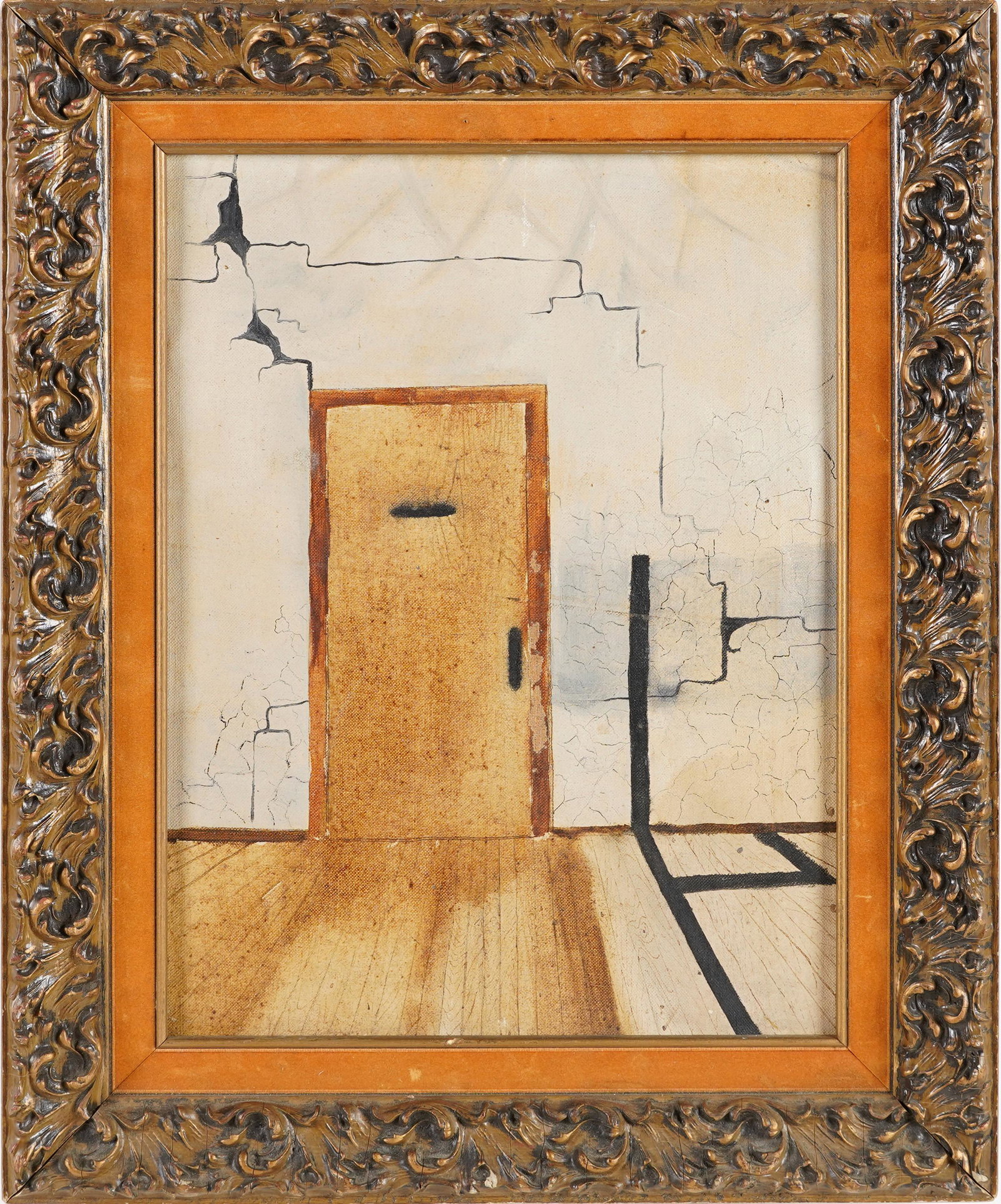 Antique American School Surrreal Abstract Landscape Framed Oil Painting: Oil on canvas. Framed. Image size, 12L x 16H.