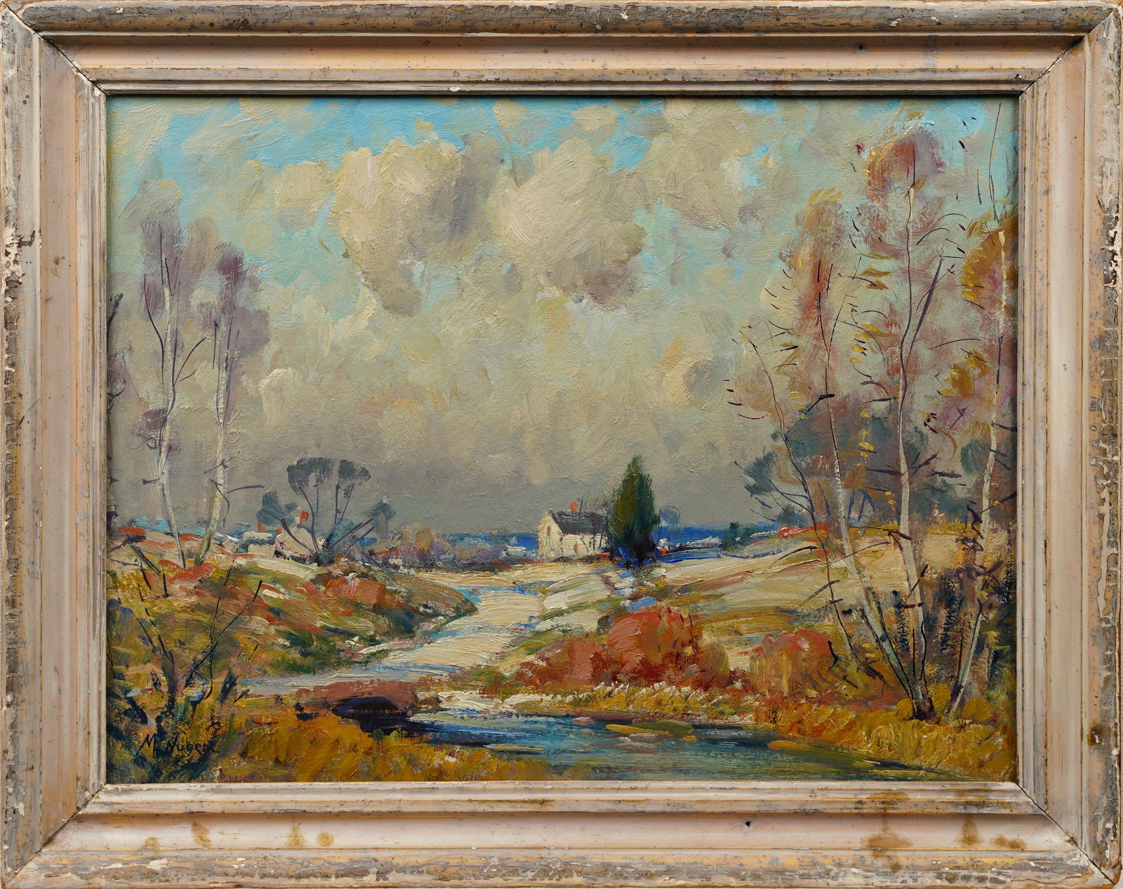 Signed Antique American Impressionist Mystery Illegible Signature Framed Oil Painting (1 of 6)