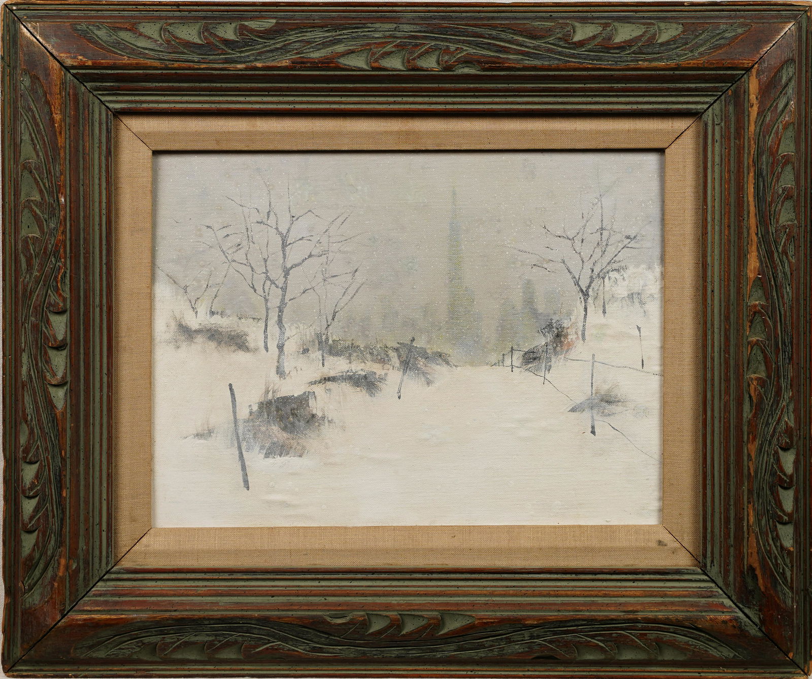 Antique American Impressionist Central Park Winter New York City Landscape Oil Painting (1 of 5)