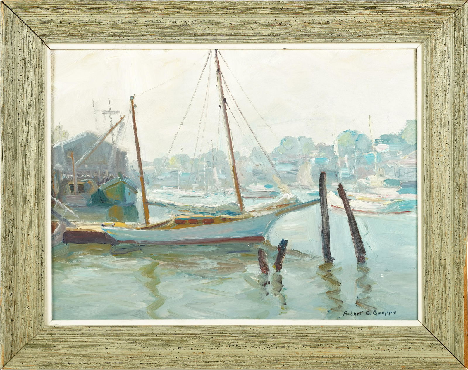 Robert Gruppe Signed American Impressionist Boston Fishing Seascape Oil Painting (1 of 6)