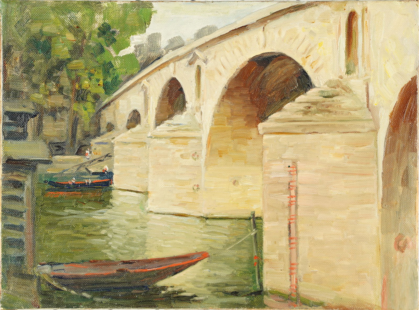 Antique European Cityscape Impressionist Canal Original Oil Painting (1 of 4)