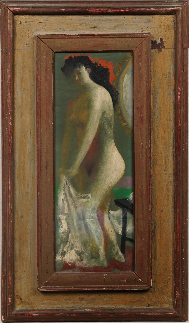 Byron Browne 1907-1961 Signed American Modernist Nude Woman Portrait Oil Painting: Oil on board. Framed. Signed. Image size, 6L x 16H.