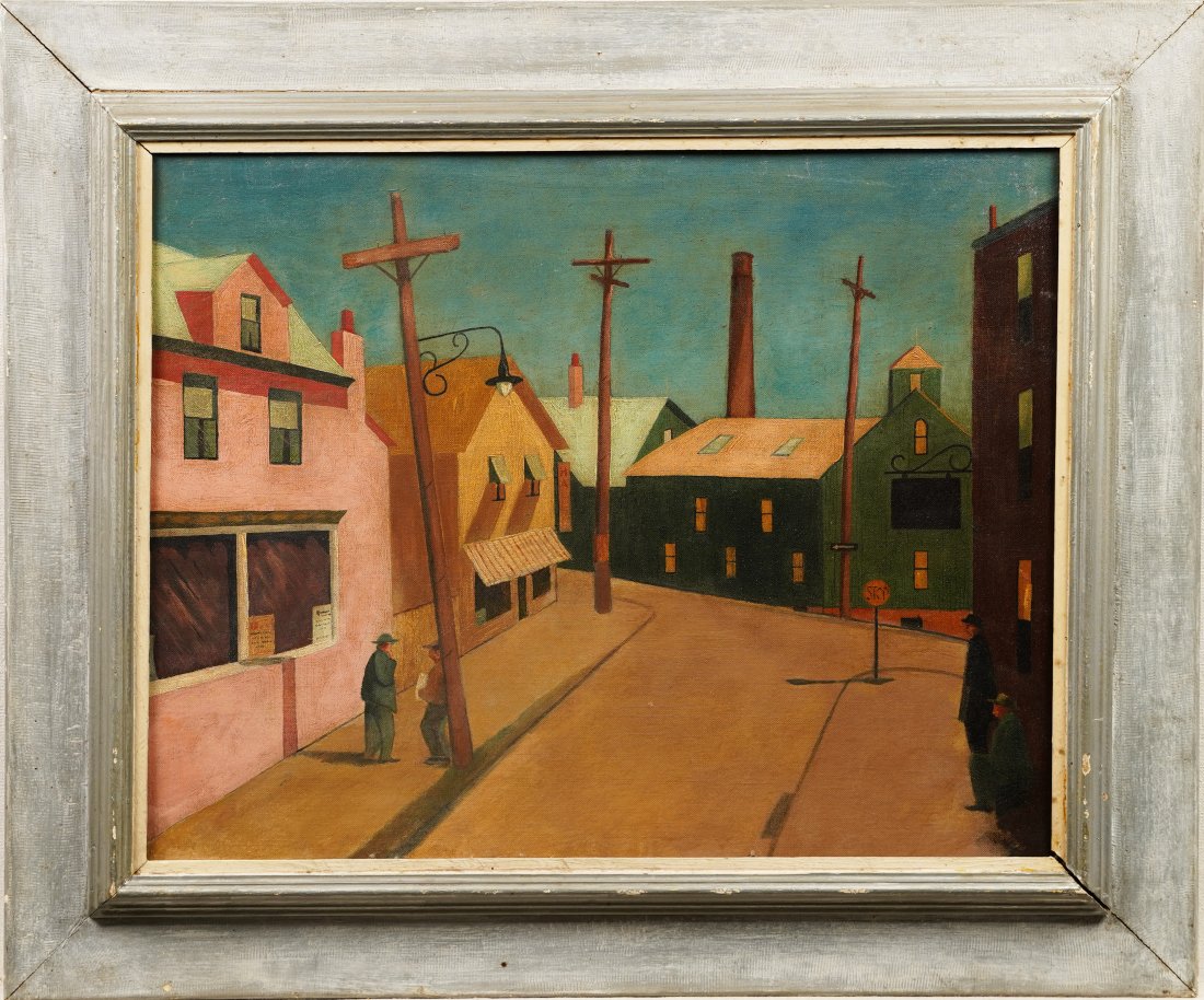 Major American Modernist Precisionist School Street Scene Framed Oil Painting (1 of 7)